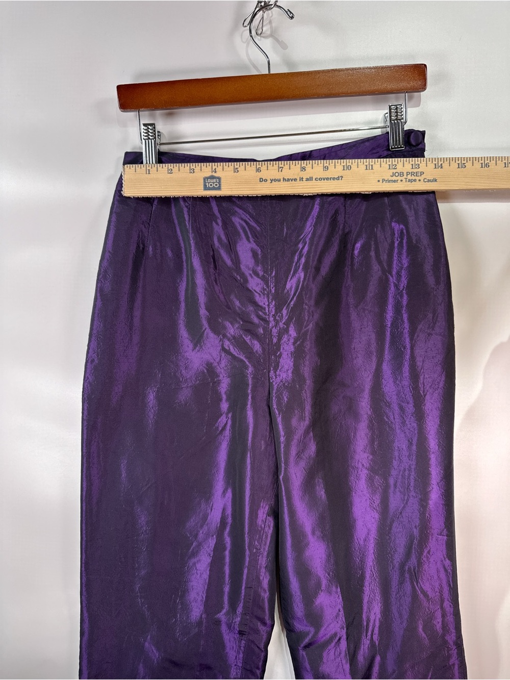 SILX Straight Leg Pants Beaded Hem High Waist Iridescent Silk Purple 4P - Picture 12 of 13